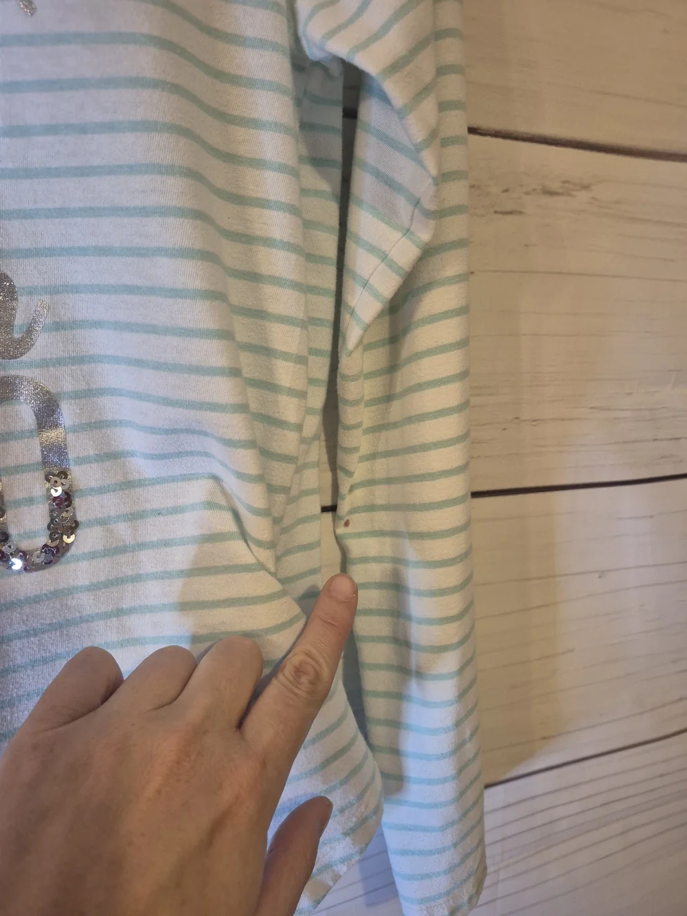 The Children's Place Mint and White Striped Sequin Graphic Long-Sleeve Tee